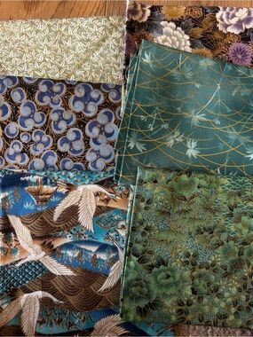 Assorted Japanese-Inspired Fabric Bundle in Teal, Green & Gold